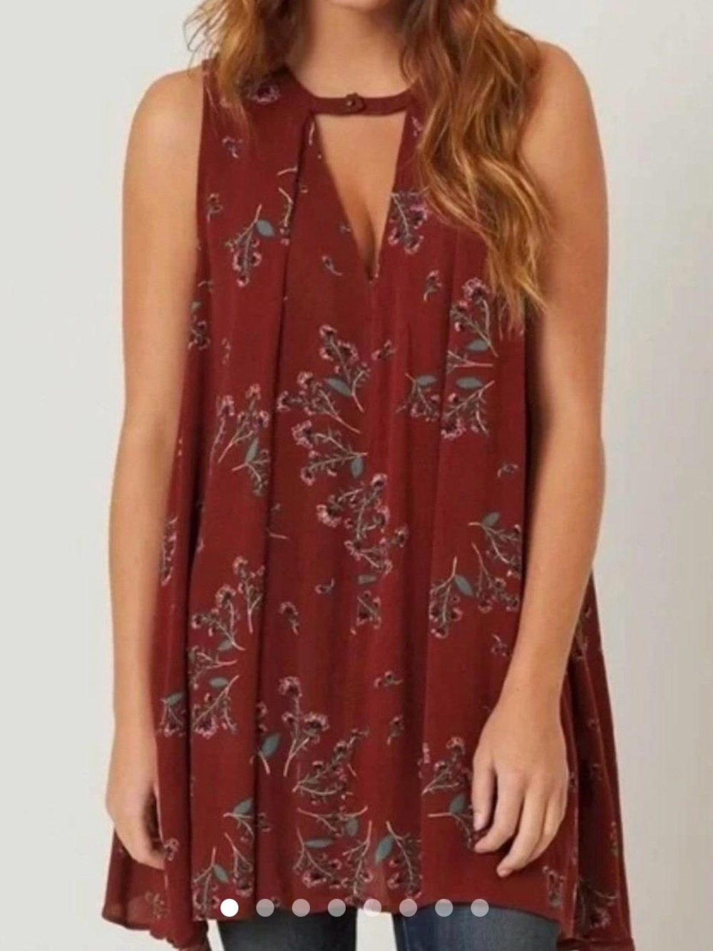 Free People Rust Floral Split-Neck Swing Tank